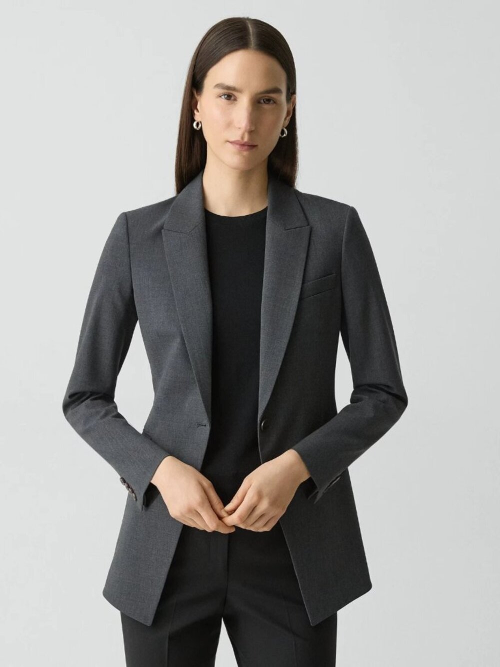 Theory Charcoal Gray Tailored Single-Button Blazer